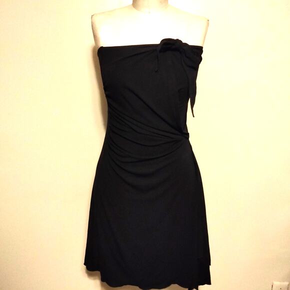 Trina Turk Black Knit Bow Detail Strapless Dress